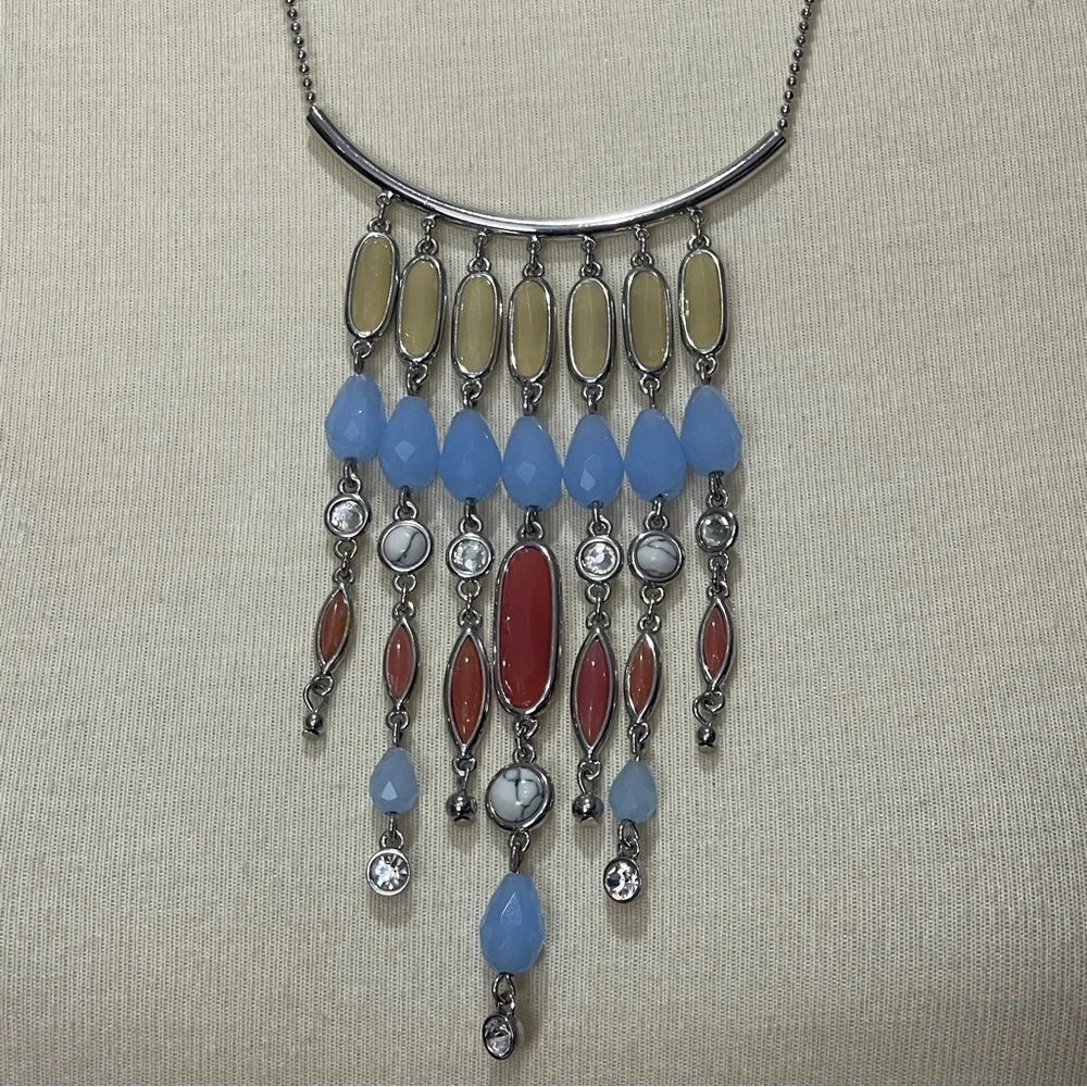 Ann Taylor Factory Silver-tone Beaded Fringe Necklace Boho Southwestern - Picture 6 of 6